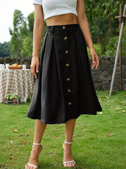 High Waist Button Front Casual Skirt