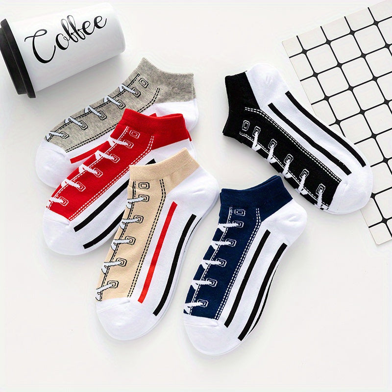 5 Pairs Novelty Shoes Pattern Ankle Socks Cotton Mixed Color Pack