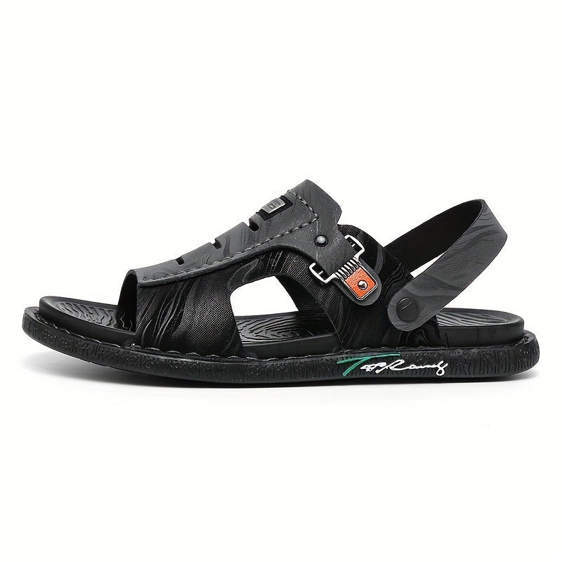 Men's Casual Letter Print Open Toe Slip On Hollow Out Strap Sandals