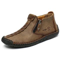Men's Vintage Style Ankle Boots with Zipper and Rubber Sole