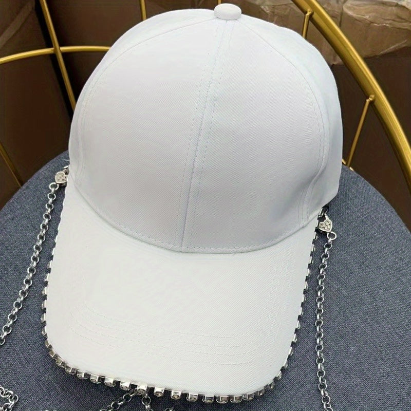 Rhinestone Chain Decor Baseball Cap Hip Hop Sun Hat & Adjustable Couple Dad Hats