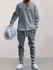 Men's Jacquard V-Neck Sweatshirt & Drawstring Sweatpants Set