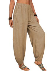 Baggy Pants With Pockets Elastic Waist Women's Clothing