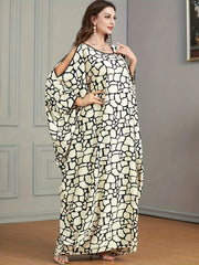Plus Size Casual Kaftan Dress Women's Plus Allover Print Cold Shoulder