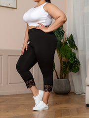 Solid Contrast Lace Trim Skinny Leggings