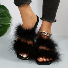 Women's Feather Slide Sandals Open Toe Casual Flat Slides