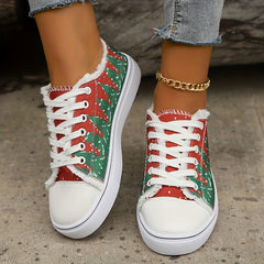 Colorblock Christmas Tree Lace-Up Flat Shoes for Women