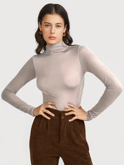 Solid Long Sleeve Turtleneck Top Soft High Neck Tee Shirt