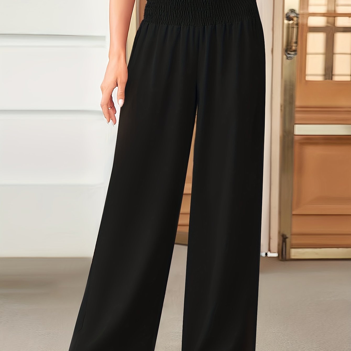 Solid Pleated Wide Leg Pants Casual Loose Pants