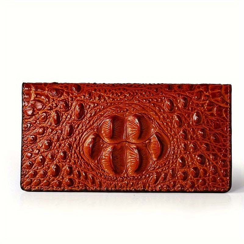 Men's Vintage Crocodile Pattern Long Wallet with Multiple Card Slots