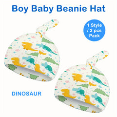 2pcs Baby Dinosaur Print Beanie Cap Soft Knotted Hat For Summer