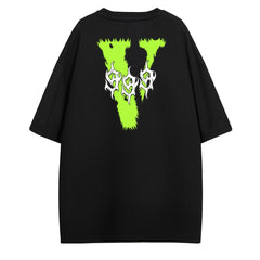 V Letter Print T-shirts Loose Hip hop Short Sleeve Shirt