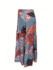 Boho Skirt Women's Plus Floral Print Pleated Maxi Skirt
