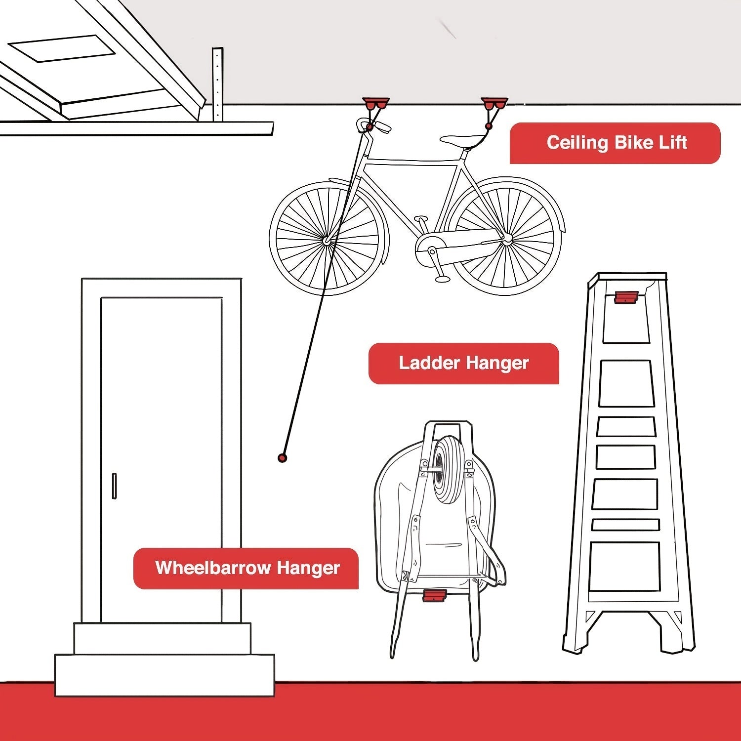 Garage Storage Rack Heavy Duty Ladder Hook Wall Mounted Stainless Steel
