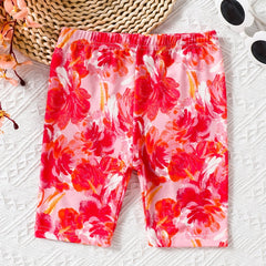 Toddler Girls Painting Flowers Graphic Elastic Waist Casual Sports Biker Shorts