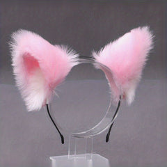 Black & Pink Fox Ear Hair Hoop Plush Headwear for Live Photo Props