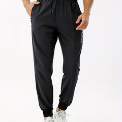 Men's Letter Print Joggers Zipper Pockets Athletic Sweatpants