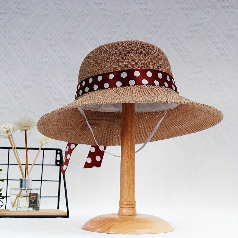 Crochet Bucket Hat with Polka Dot Ribbon Sun Hats
