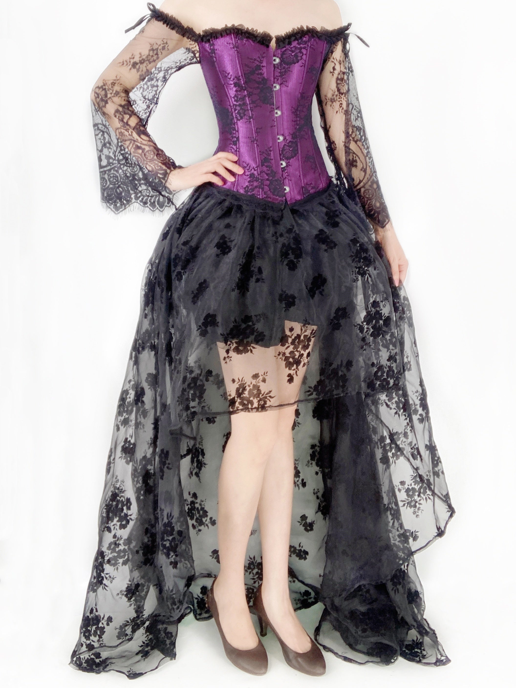 Punk Corset Dress Set Off Shoulder Lace Court Bustier Tops & Low Skirt