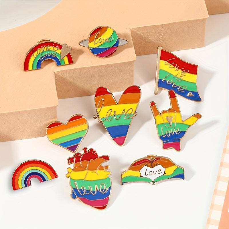 Assorted Shapes Rainbow Stript Brooch Dripping Paint Metal Badge Bag Decoration