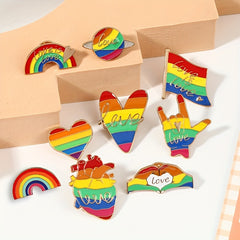 Assorted Shapes Rainbow Stript Brooch Dripping Paint Metal Badge Bag Decoration