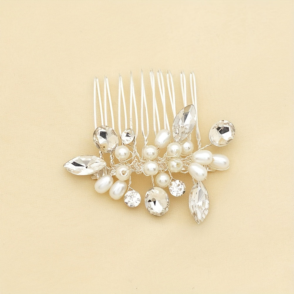 Faux Pearl Rhinestone Hair Comb Head Jewelry Hair Accessories for Girls Women
