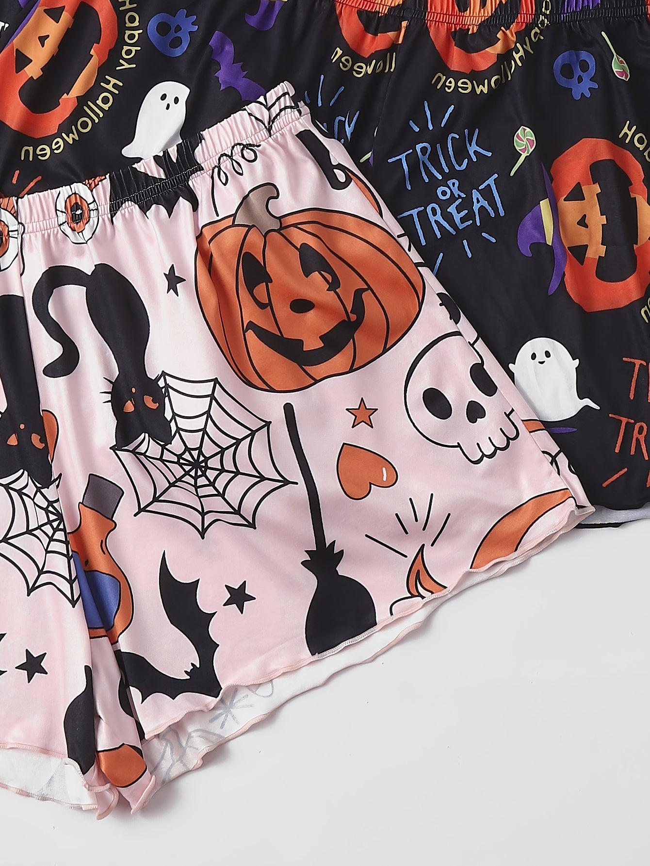 3 Pack Plus Size Y2K Halloween Pajama Bottoms Set: Pumpkin & Skull Print