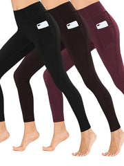 3 Pack Plus Size Sports Leggings Women's Solid Pipping High Rise High Stret