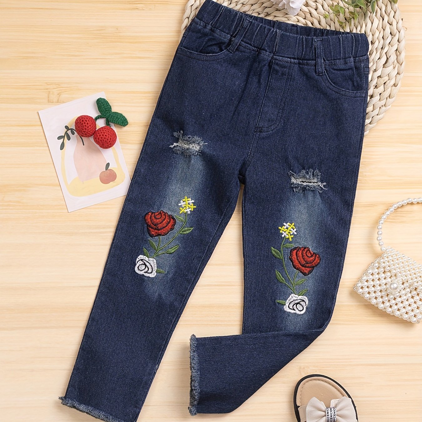 Floral Embroidered Jeans for Baby Girls