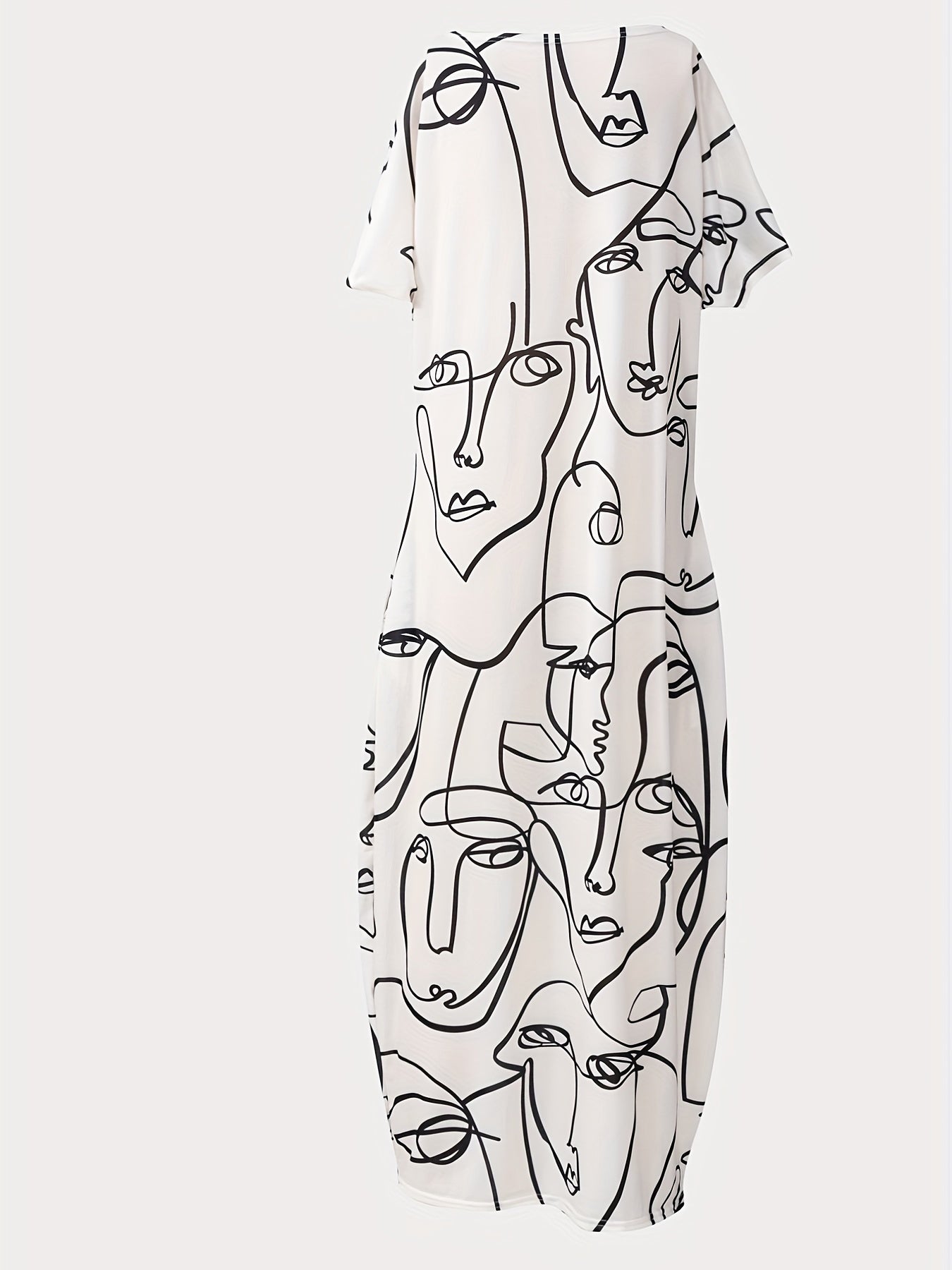 Abstract Face Print Dress Short Sleeve Maxi Summer Dress