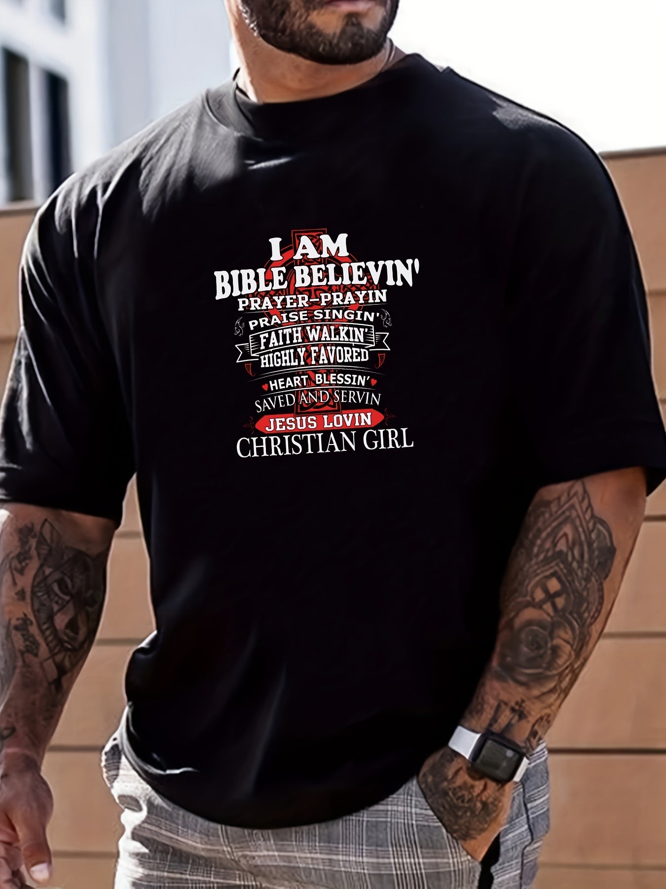 Christian Pattern Print Men's Graphic Crew Neck T shirt
