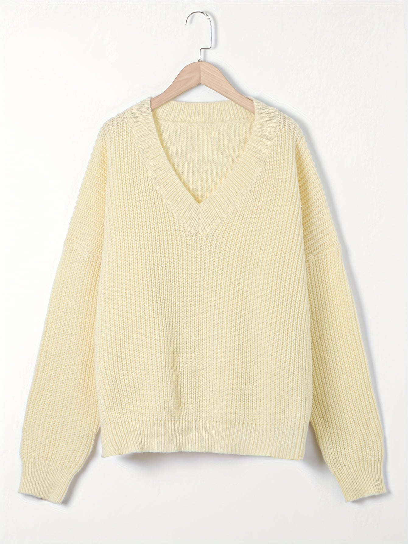 Women's Plus V-Neck Sweater Solid Long Sleeve Pullover Jumper