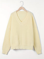 Women's Plus V-Neck Sweater Solid Long Sleeve Pullover Jumper