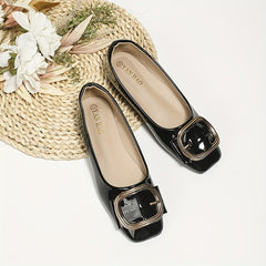Women's Buckle Ballet Flats Soft Patent Leather Shoes