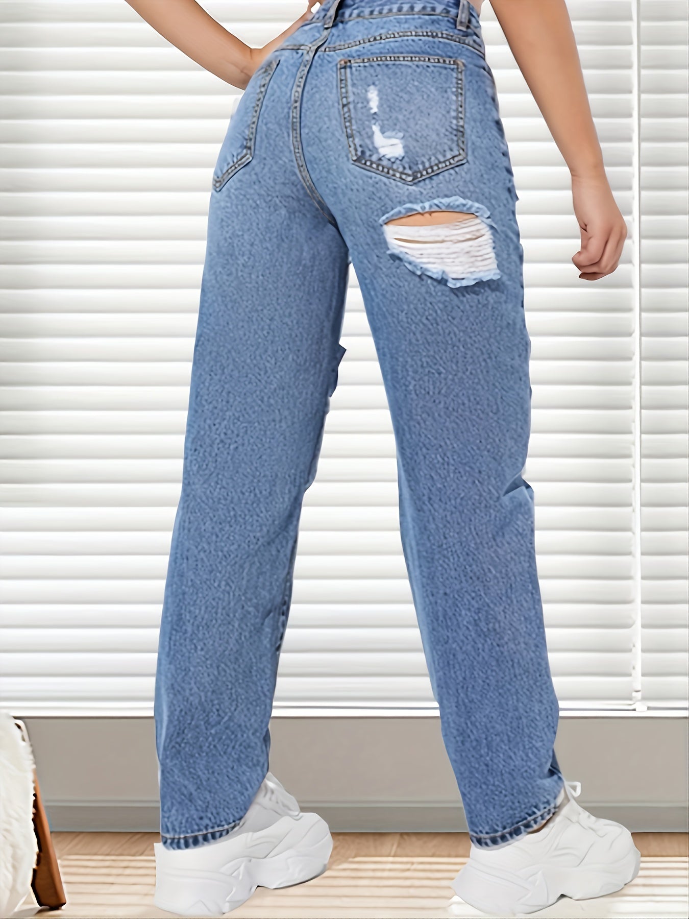 High Rise Distressed Jeans Women's Clothing