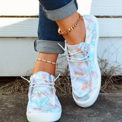 Women's Colorful Coconut Tree Pattern Boat Shoes Lace Up Anti Slip Flat Shoes