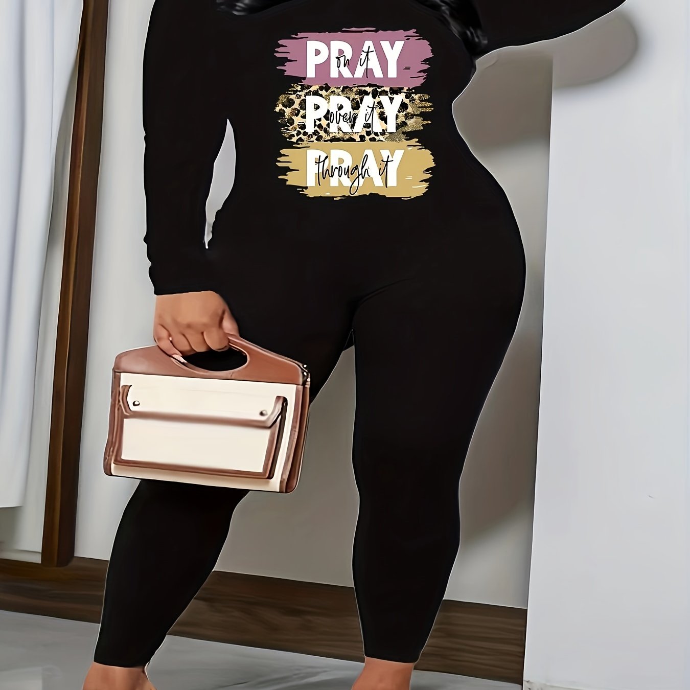 Women's Plus Skull & Slogan Print 2 Piece Set