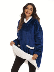 Plush Hooded Lounge Top Soft & Warm Long Sleeve Robe Women's Loungewear