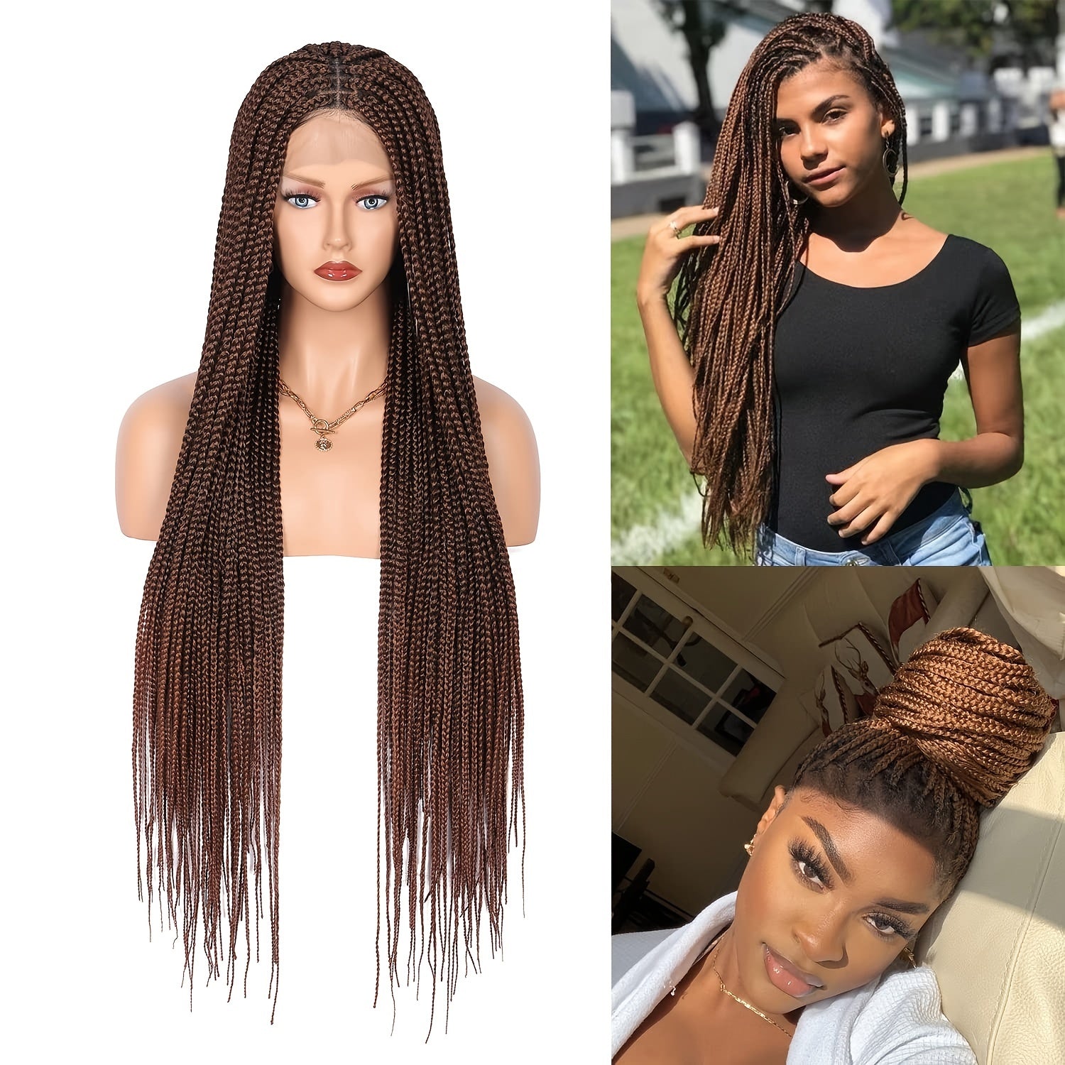 Synthetic Lace Braided Wigs for Women Girls Knotless Box Braids