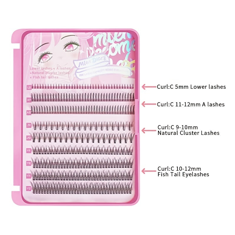 Individual Eyelashes Mixed 4 Types w/ Glue 296pcs