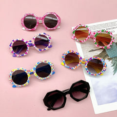 Girl's Round Frame Decoration Sunglasses UV Protection
