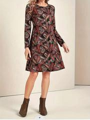 Paisley Print Long Sleeve Boho Dress