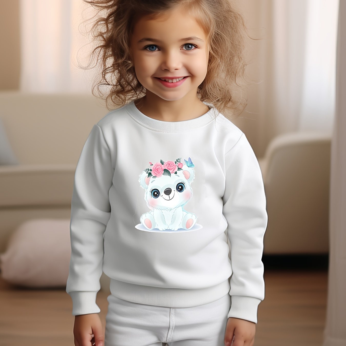 Adorable Flower Bear Crew Neck Sweatshirt Kids Christmas Gift
