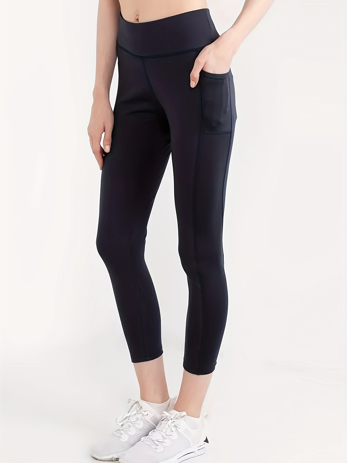 Yoga Cropped Leggings Solid High Stretch Tight Pants With Pocket