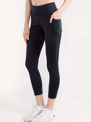 Yoga Cropped Leggings Solid High Stretch Tight Pants With Pocket