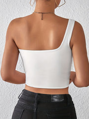 One Shoulder Crop Tank Top Sexy Sleeveless Backless Tank Top