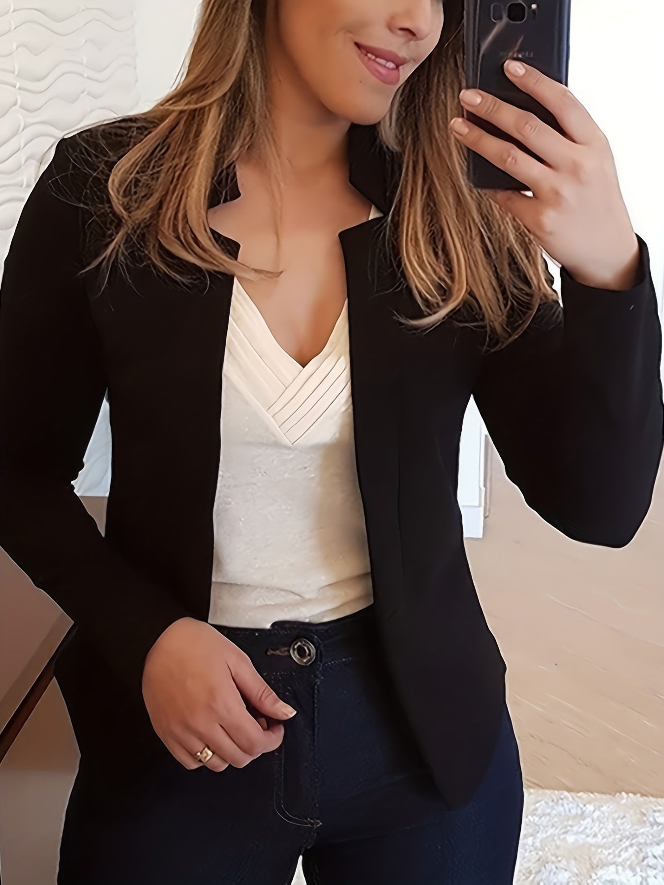 Solid Split Open Front Blazer Long Sleeve Blazer & Stylish Tops