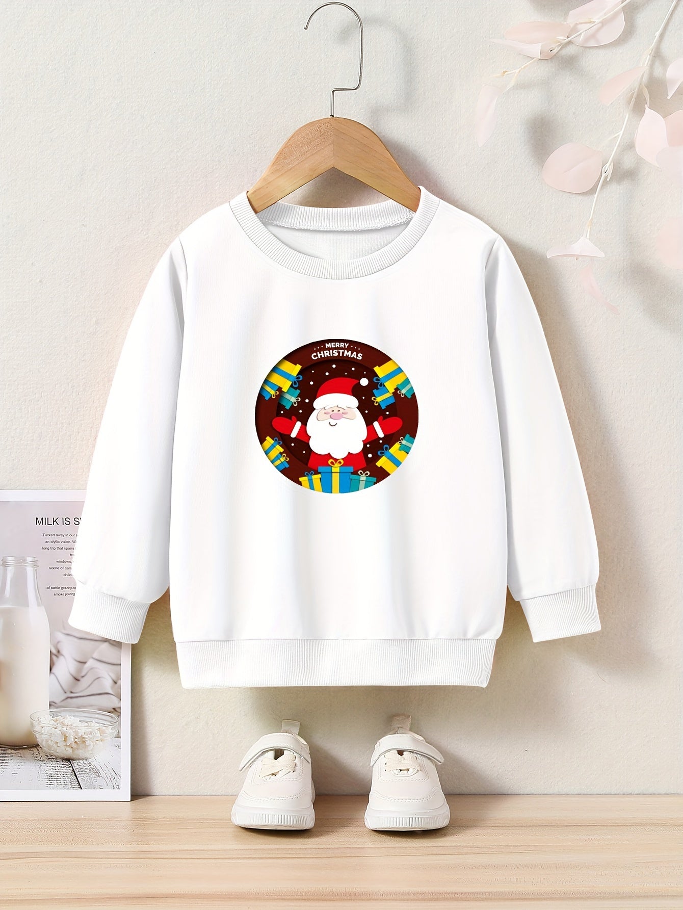 Christmas Santa Graphic Crew Neck Long Sleeve Sweatshirt Kids