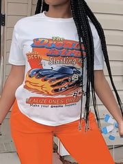 Women's Plus Car & Letter Print Tee & Shorts 2pcs Set