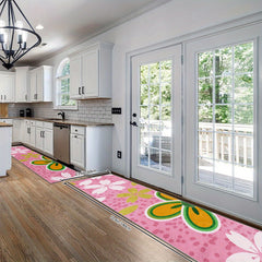 Pink Cherry Blossoms Pattern Rug 2x10ft Hand Washable Polyester Mat
